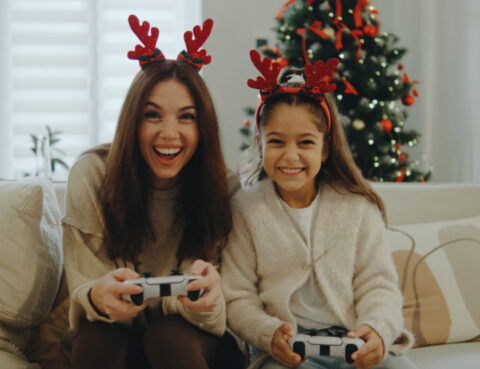 Kid spending time with parent during holiday.