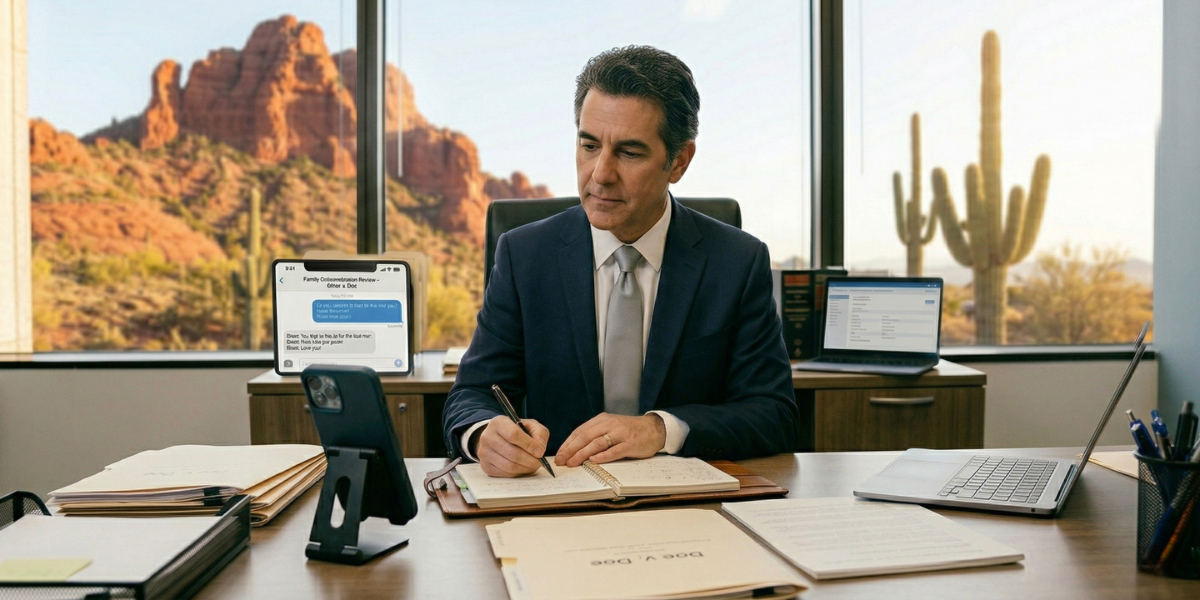 Lawyer reviewing text messages between parent and their child.