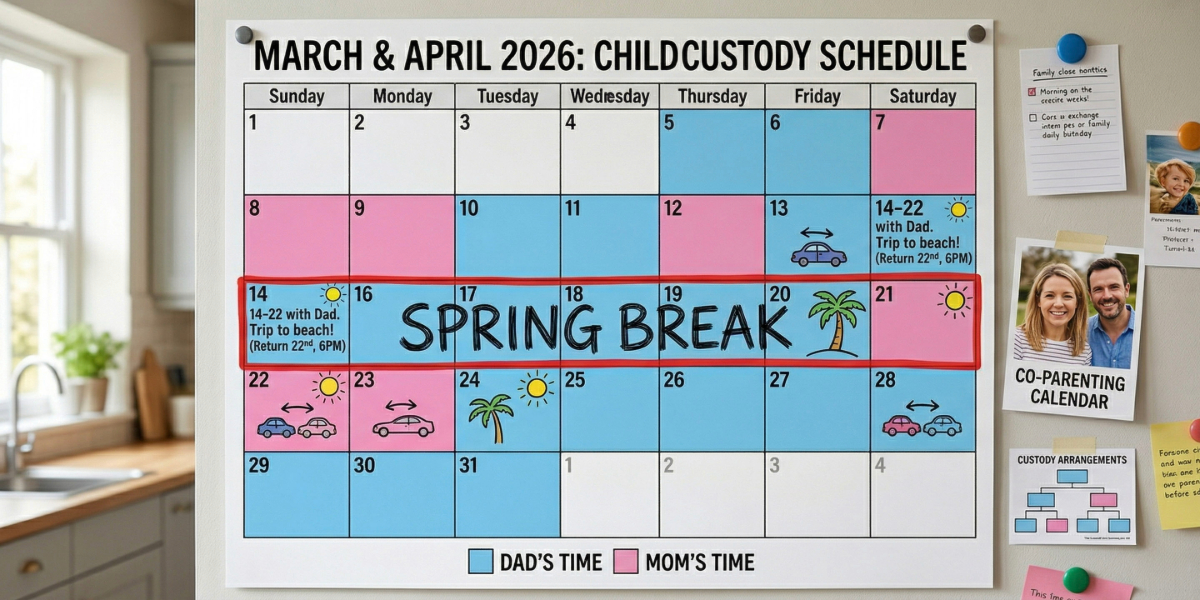 Spring break schedule for each parent.