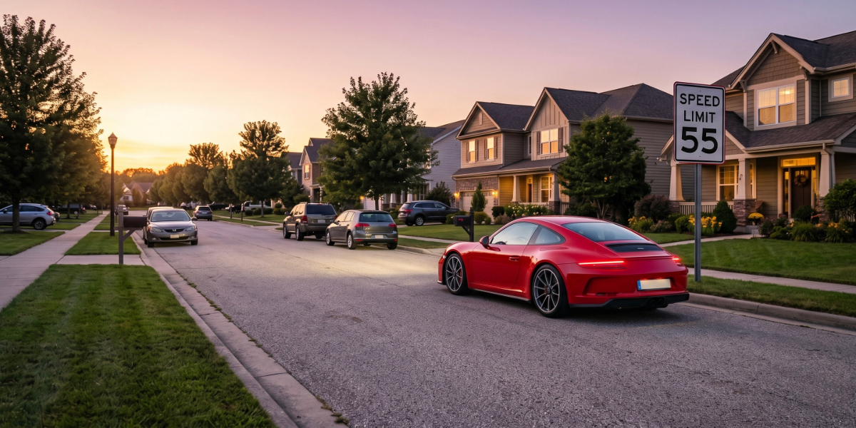 Speeding on a residential street.